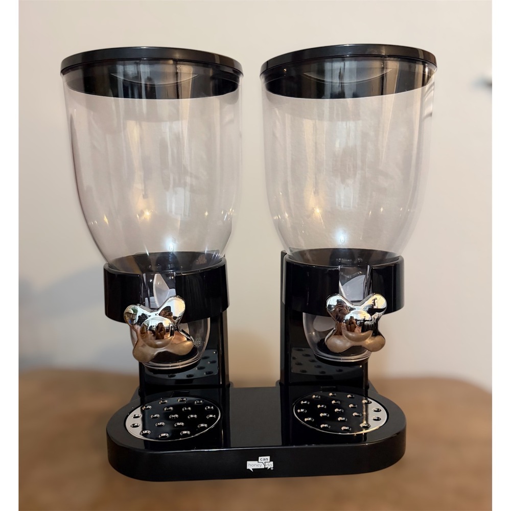 Honey-Can-Do Double Canister Cereal Dispenser Dry Food Snack Black Chrome